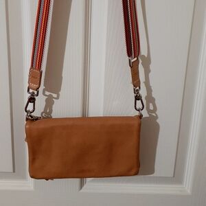 Consuela Tan Crossbody Bag with Multicolor Strap